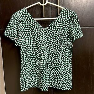Ann Taylor Polka Dot V-Neck Women's Top-Size Large Petite